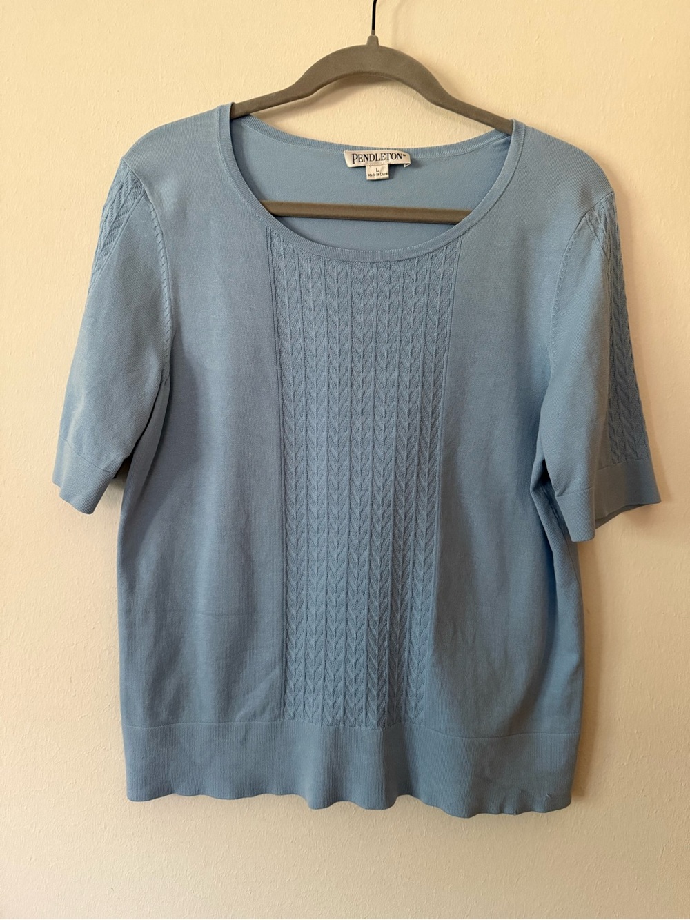 Pendleton Silk Blend Short Sleeve Scoop Neck Cable Knit Top